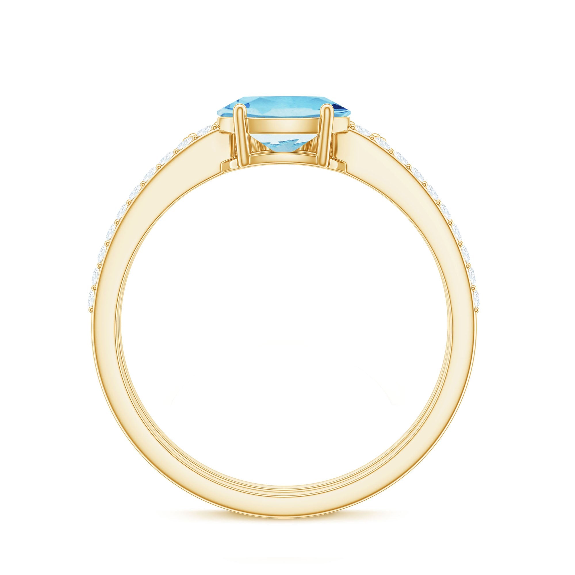 Real Oval Aquamarine Diamond East West Engagement Ring and Wedding Band Set