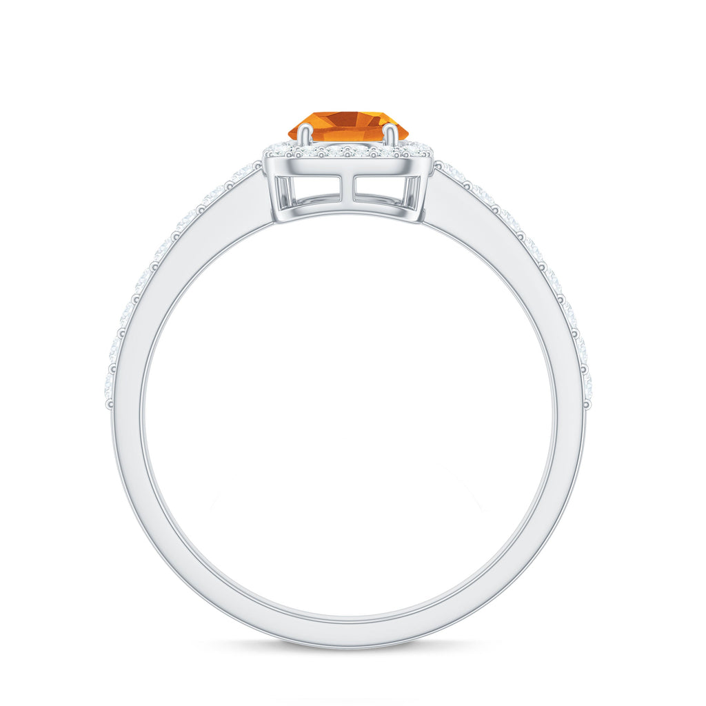 Real 1 Carat Citrine Oval Engagement Ring with Diamond Halo