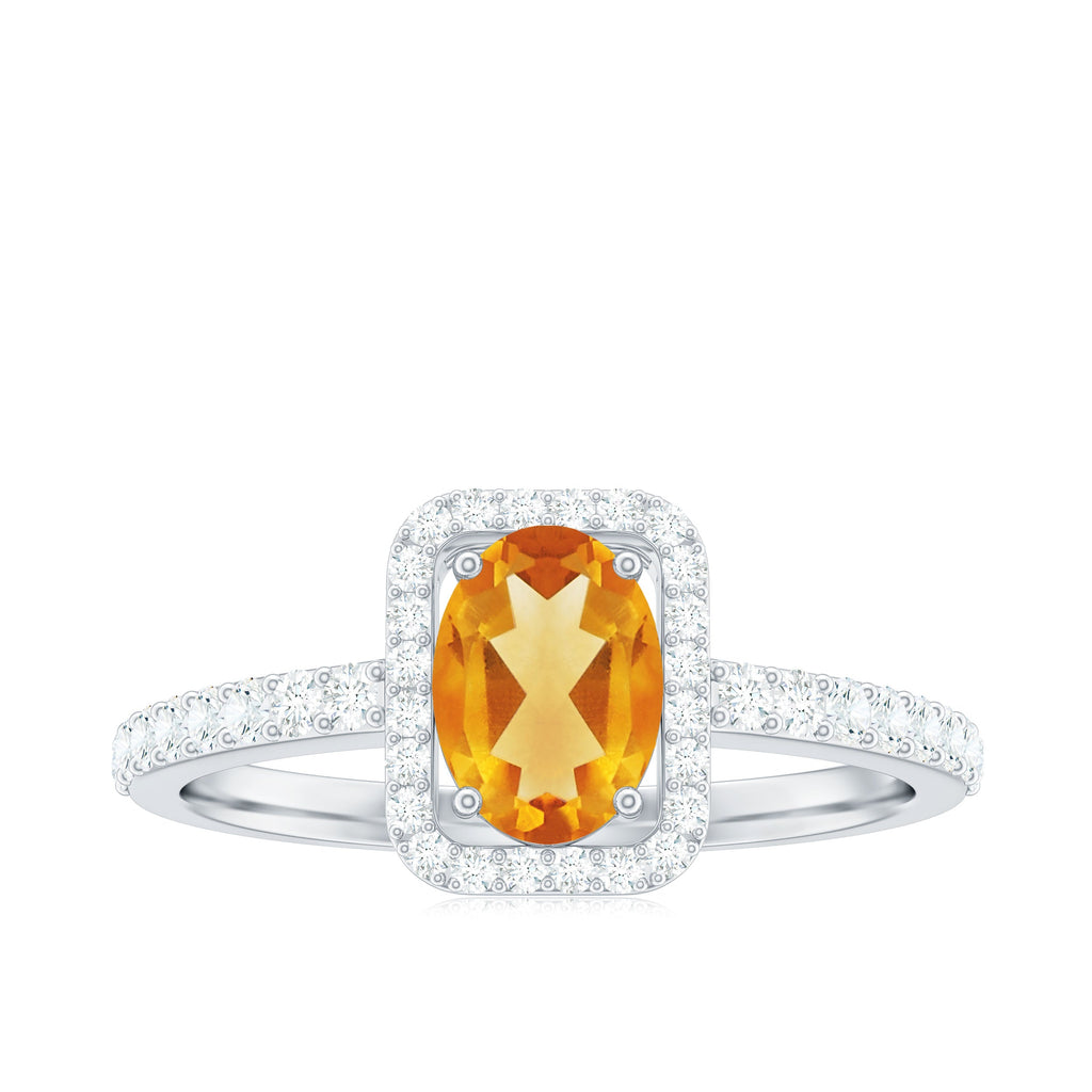 Real 1 Carat Citrine Oval Engagement Ring with Diamond Halo