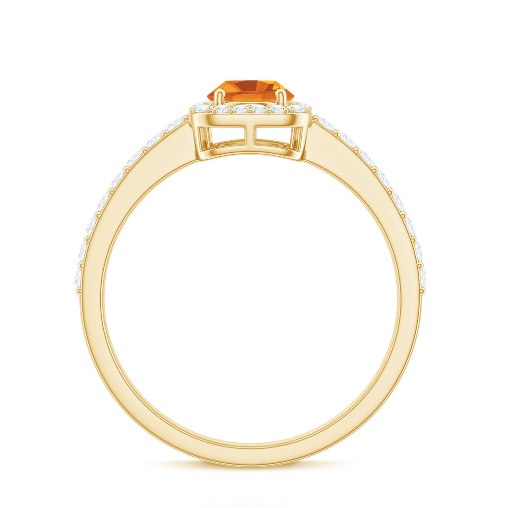 Real 1 Carat Citrine Oval Engagement Ring with Diamond Halo