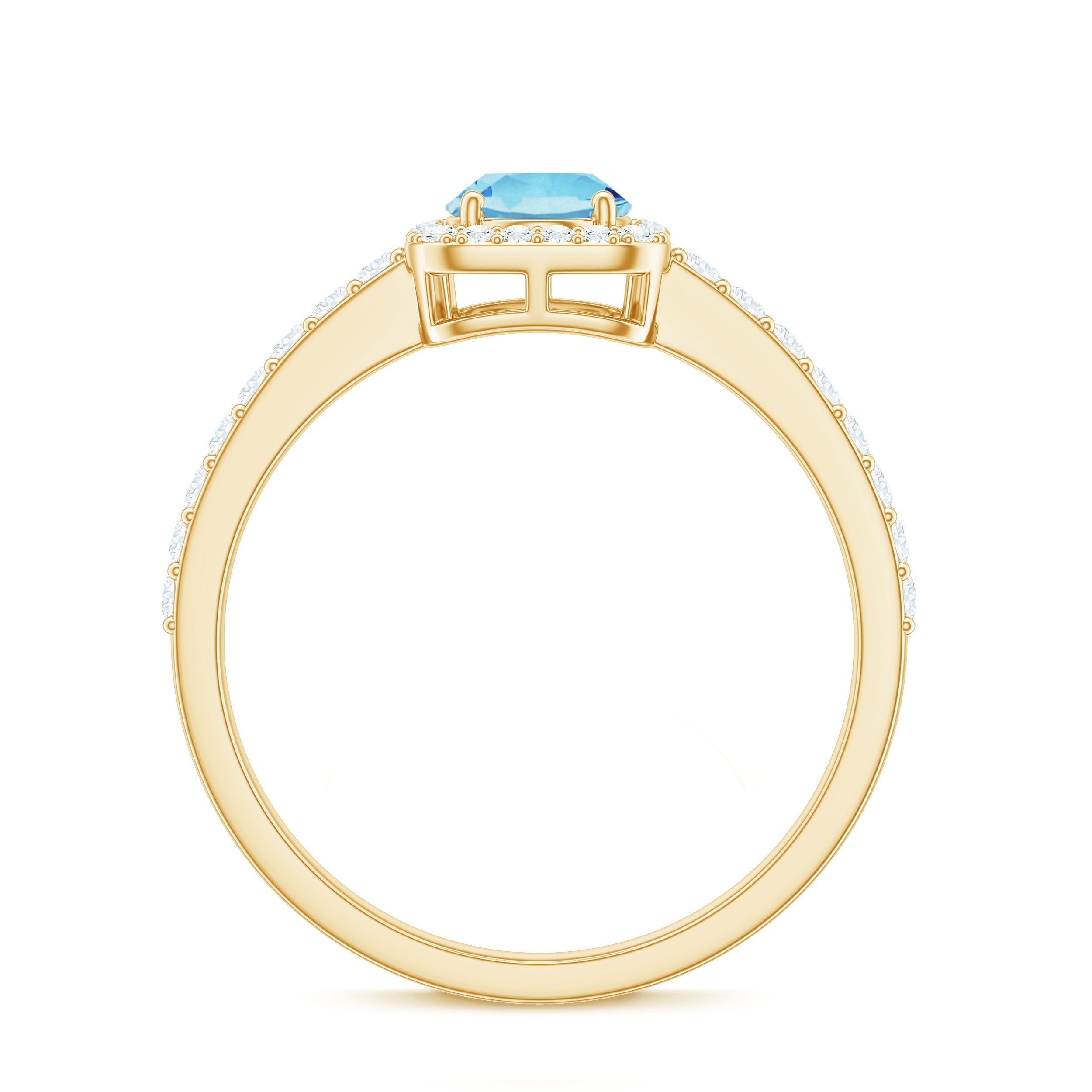 Certified Real Aquamarine Oval Engagement Ring with Diamond Halo