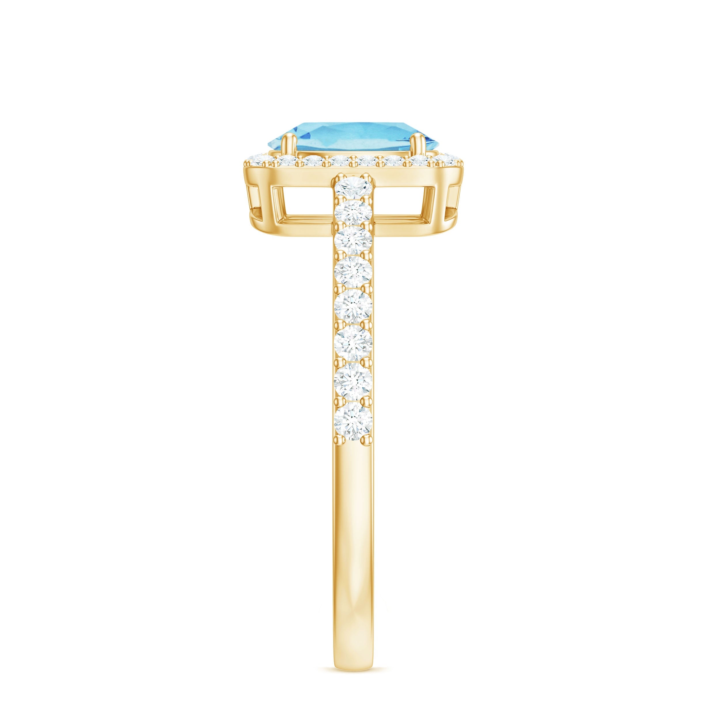 Certified Real Aquamarine Oval Engagement Ring with Diamond Halo