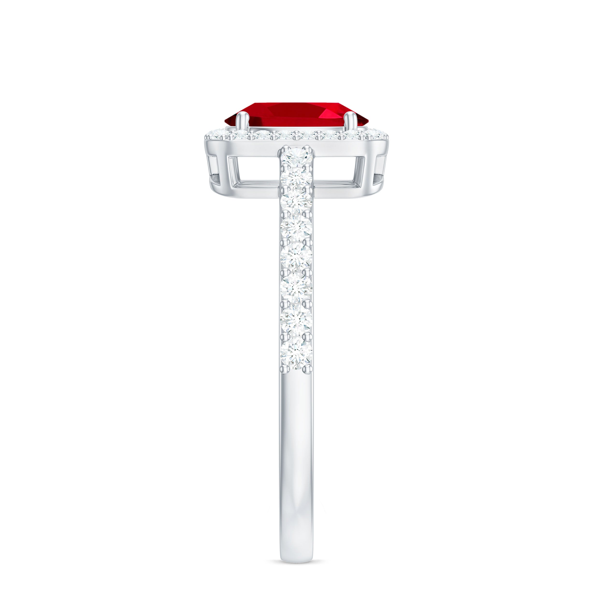 Oval Cut Lab Created Ruby and Diamond Halo Engagement Ring