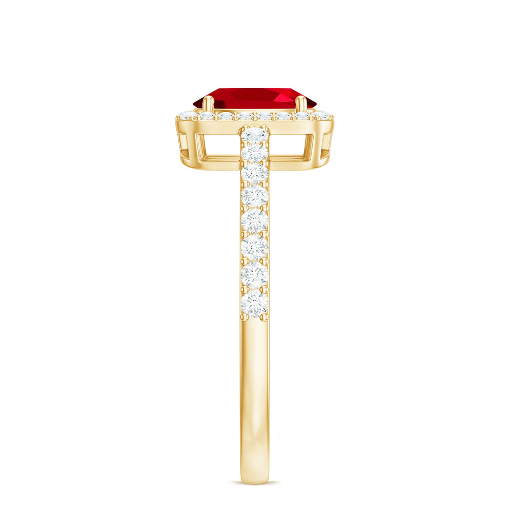 Oval Cut Lab Created Ruby and Diamond Halo Engagement Ring