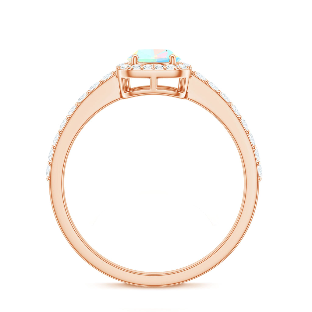 Classic Ethiopian Opal Oval Engagement Ring with Diamond Halo