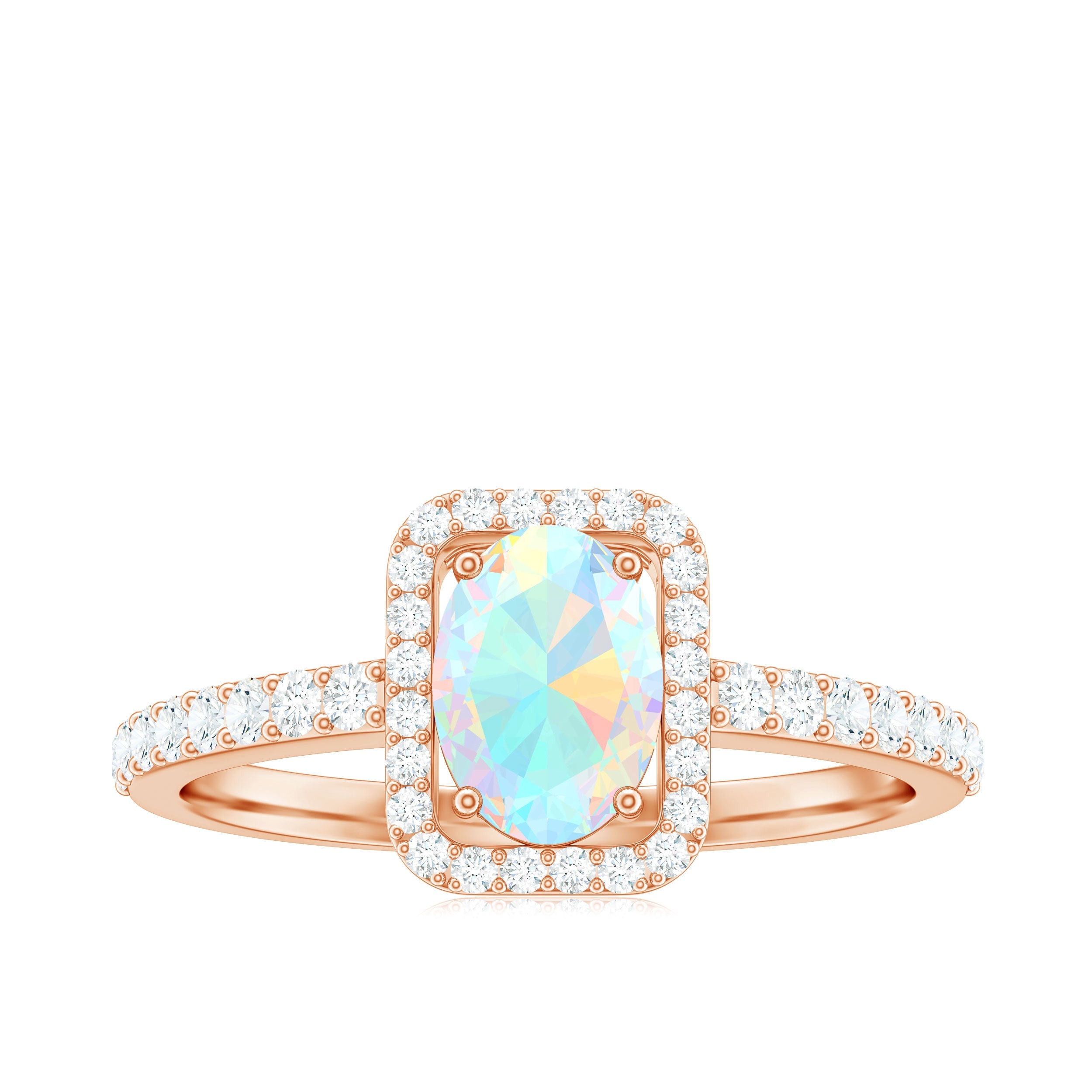 Classic Ethiopian Opal Oval Engagement Ring with Diamond Halo