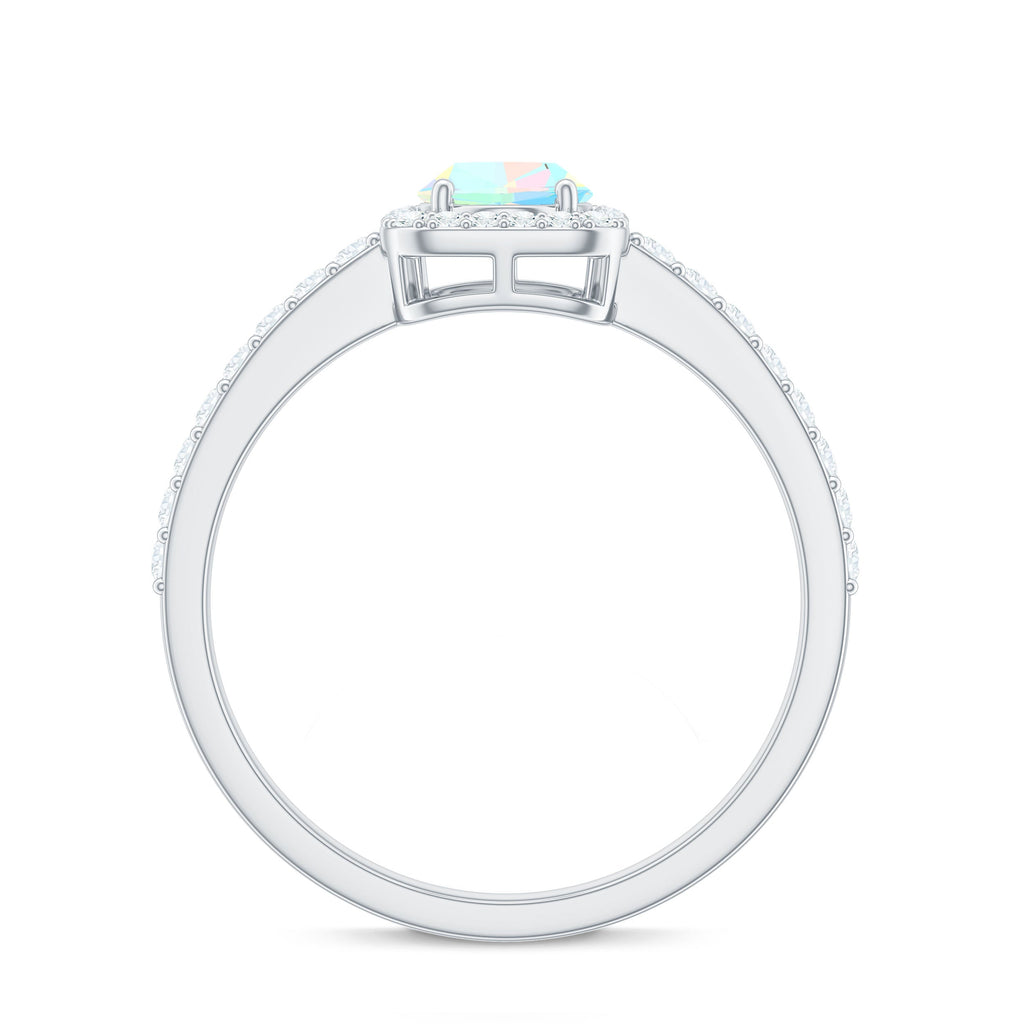 Classic Ethiopian Opal Oval Engagement Ring with Diamond Halo