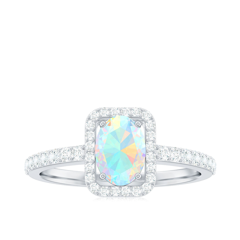 Classic Ethiopian Opal Oval Engagement Ring with Diamond Halo