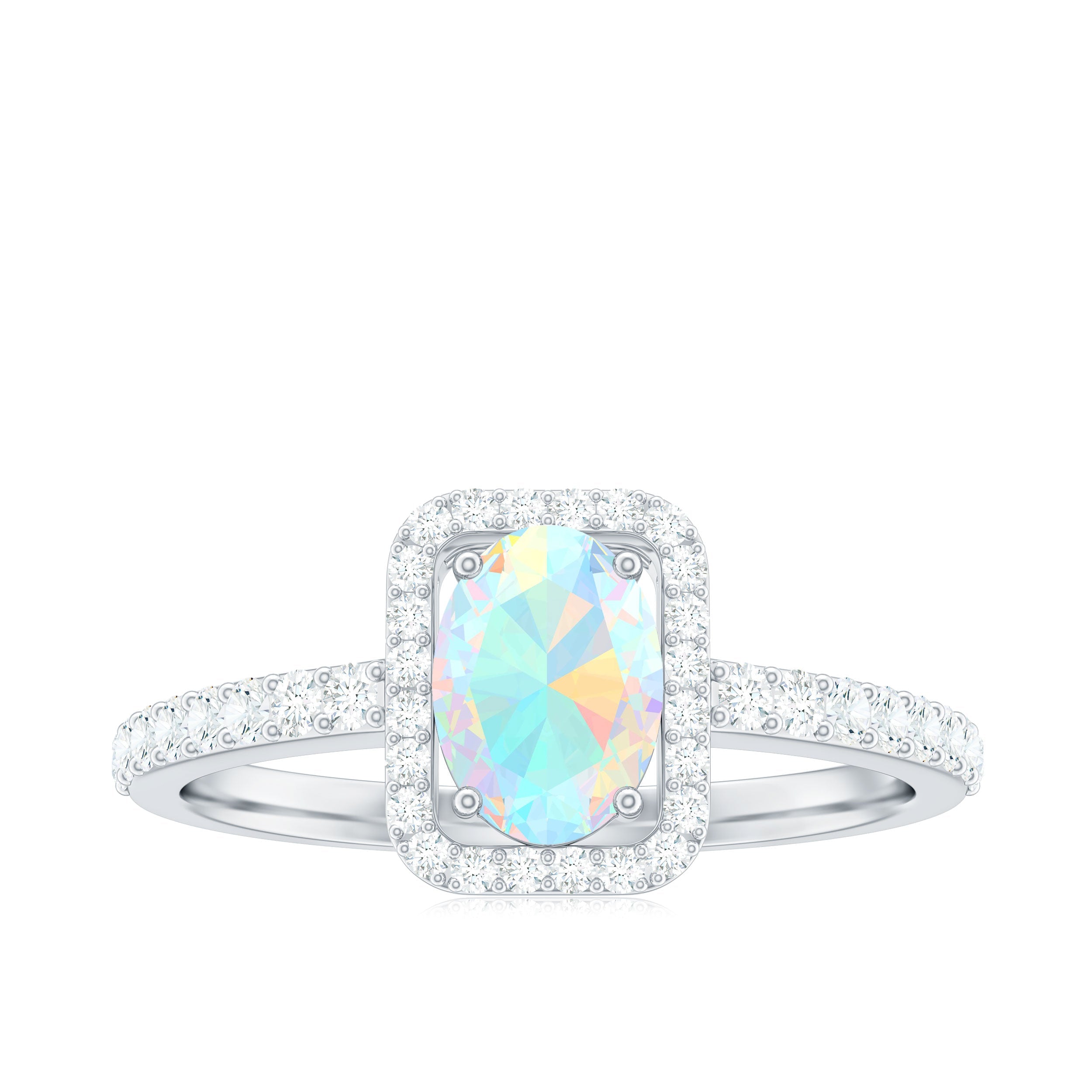 Classic Ethiopian Opal Oval Engagement Ring with Diamond Halo