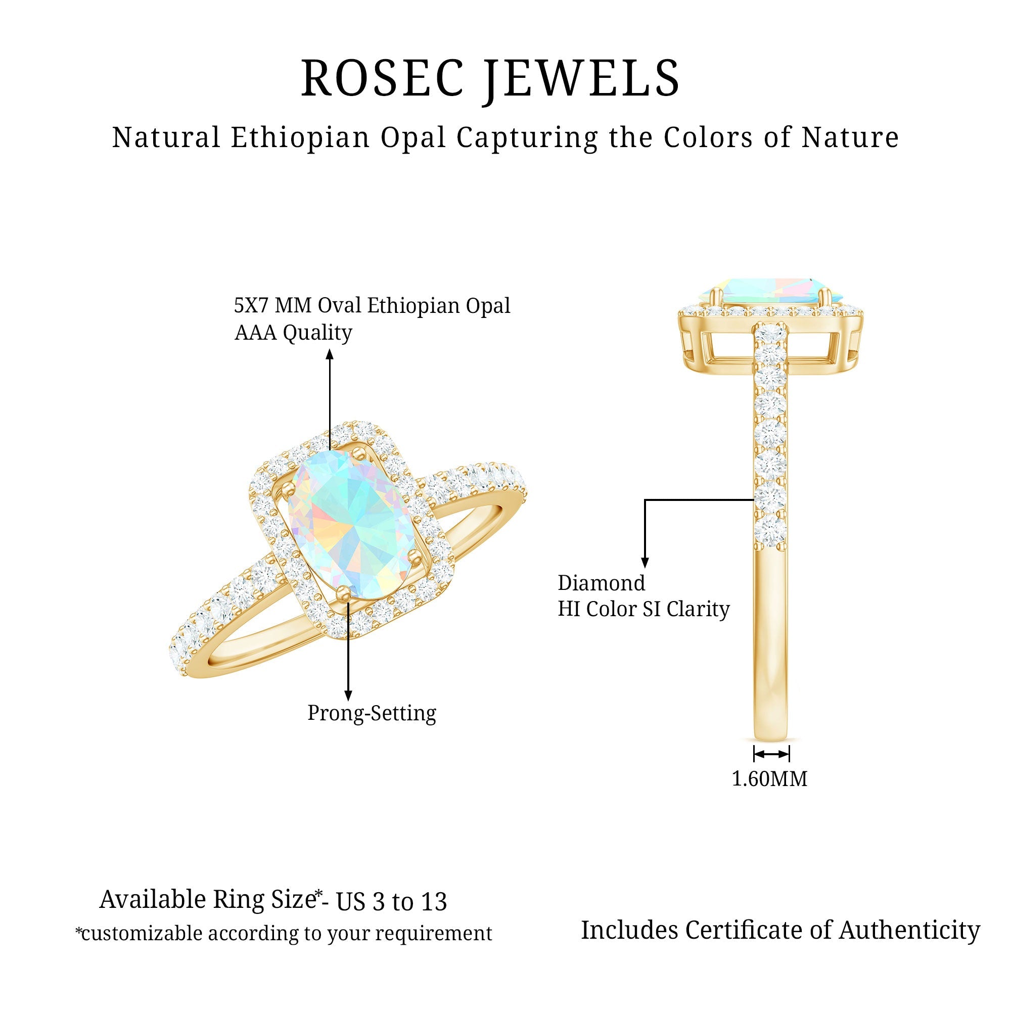 Classic Ethiopian Opal Oval Engagement Ring with Diamond Halo