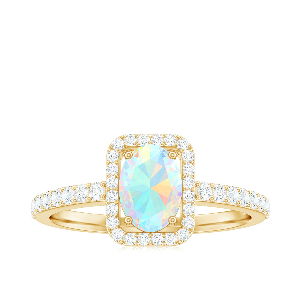 Classic Ethiopian Opal Oval Engagement Ring with Diamond Halo
