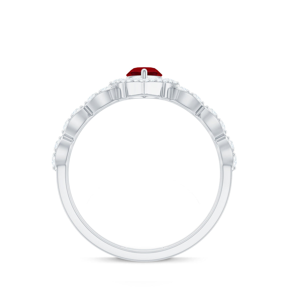Vintage Inspired Lab Ruby and Diamond Double Band Engagement Ring