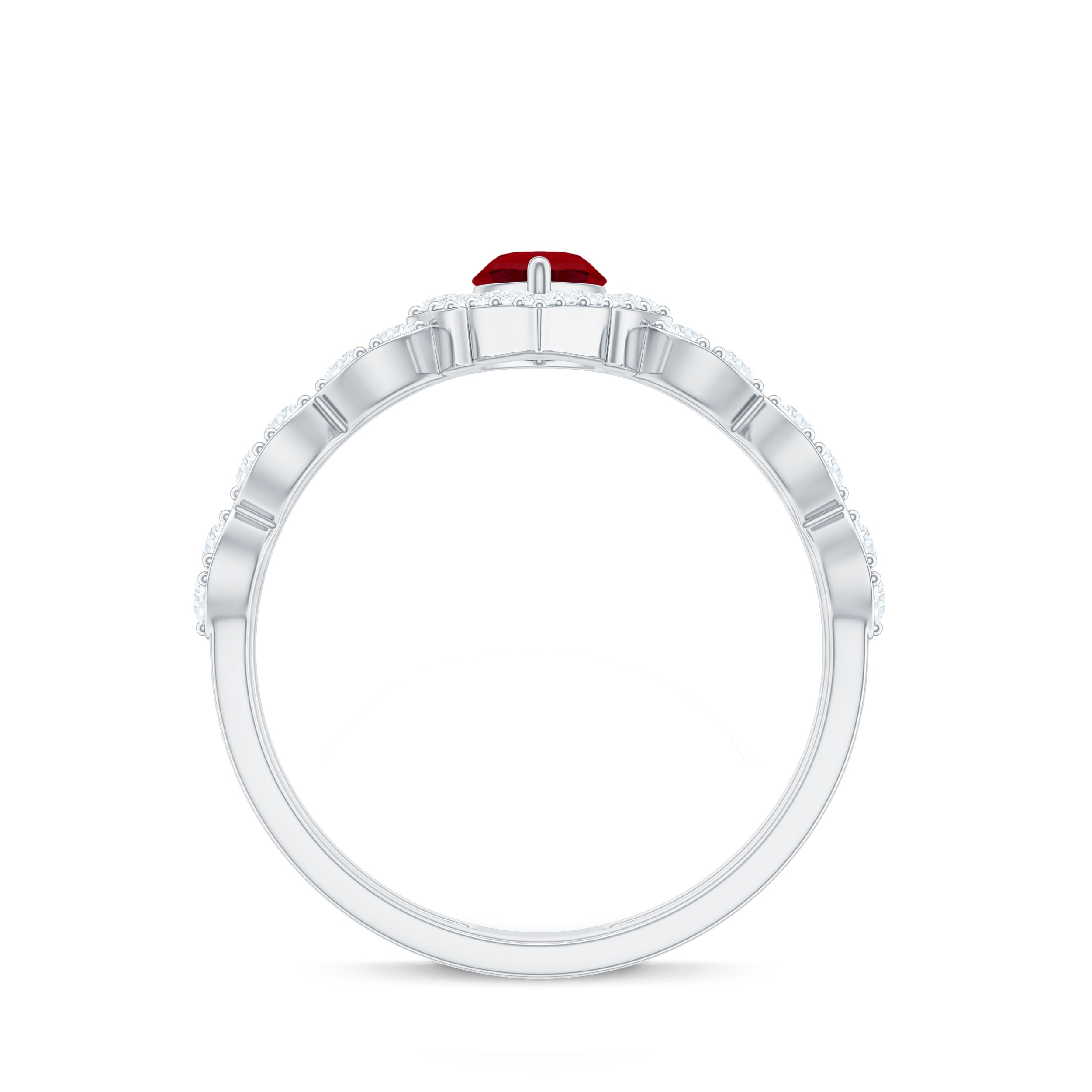 Vintage Inspired Lab Ruby and Diamond Double Band Engagement Ring
