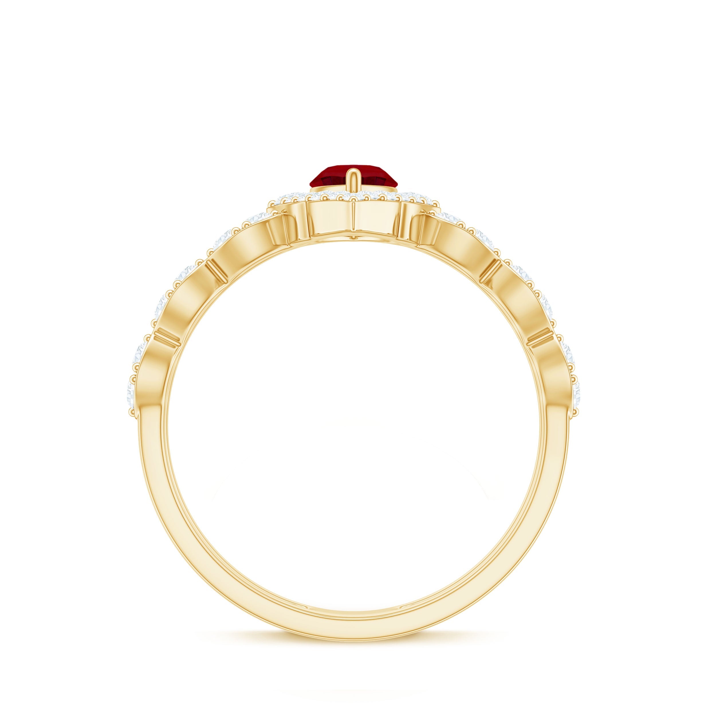 Vintage Inspired Lab Ruby and Diamond Double Band Engagement Ring