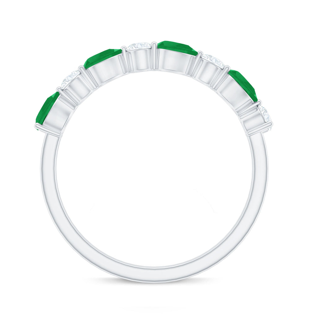 Pear Shape Emerald and Diamond Half Eternity Ring in East West Style