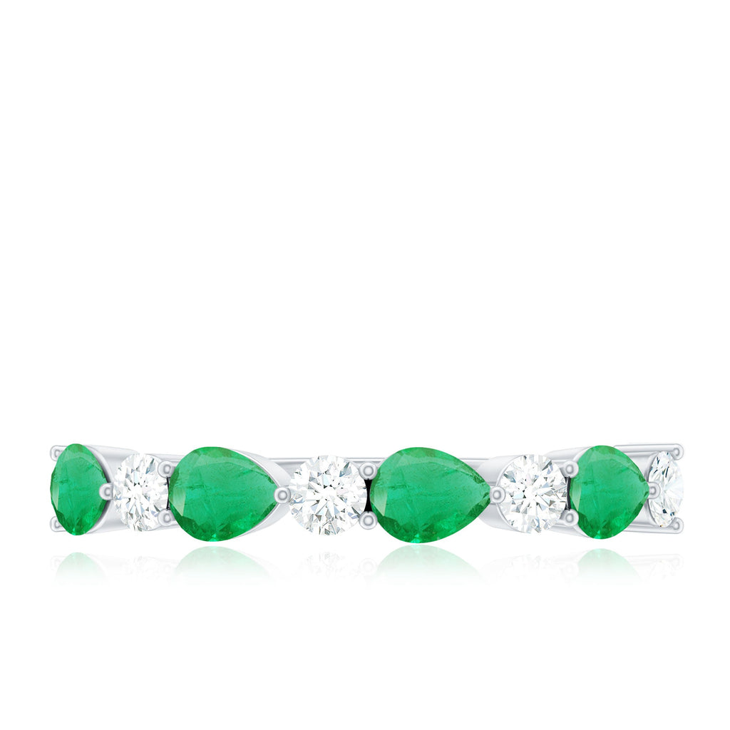 Pear Shape Emerald and Diamond Half Eternity Ring in East West Style