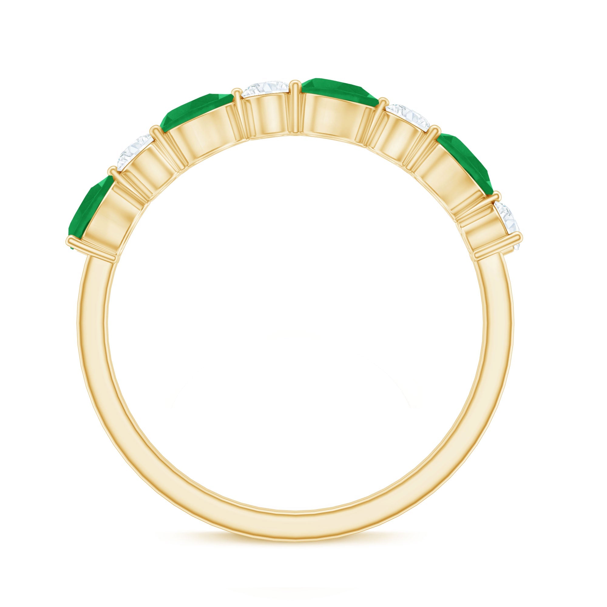 Pear Shape Emerald and Diamond Half Eternity Ring in East West Style