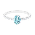 Genuine 1 Carat Solitaire Aquamarine Oval Engagement Ring with Diamond