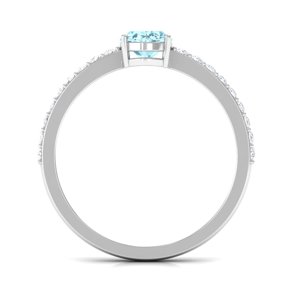 Genuine 1 Carat Solitaire Aquamarine Oval Engagement Ring with Diamond