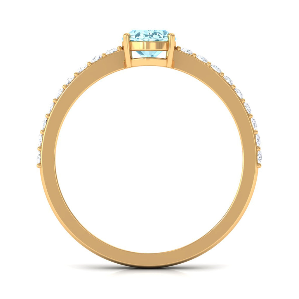 Genuine 1 Carat Solitaire Aquamarine Oval Engagement Ring with Diamond