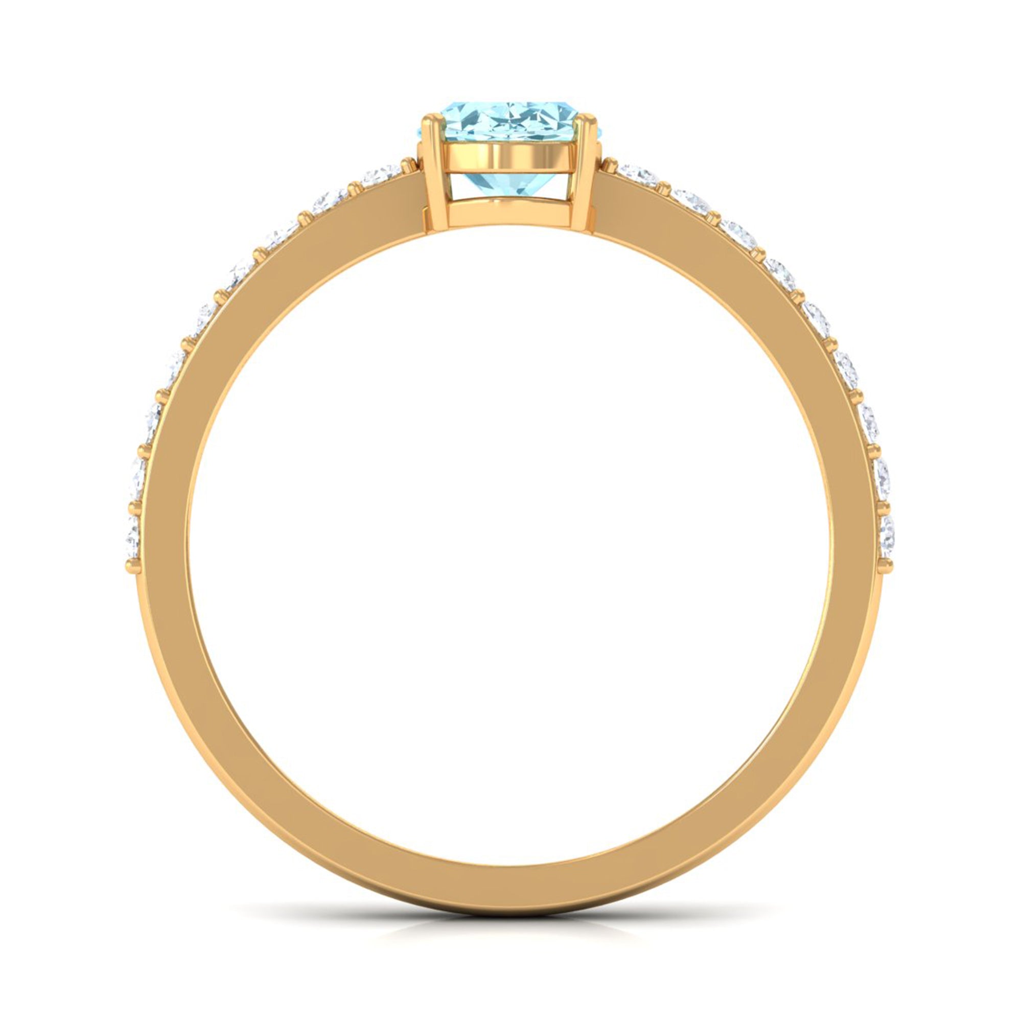 Genuine 1 Carat Solitaire Aquamarine Oval Engagement Ring with Diamond
