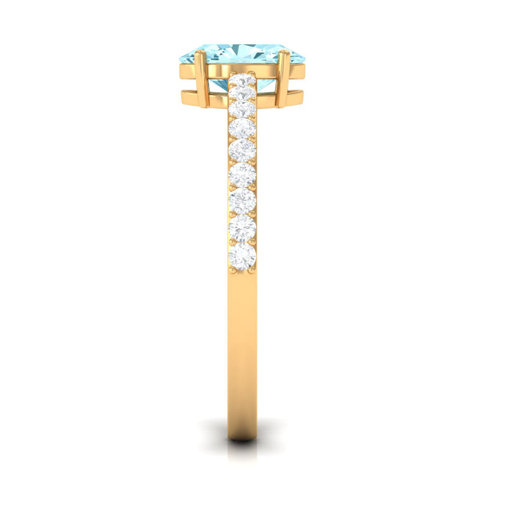 Genuine 1 Carat Solitaire Aquamarine Oval Engagement Ring with Diamond