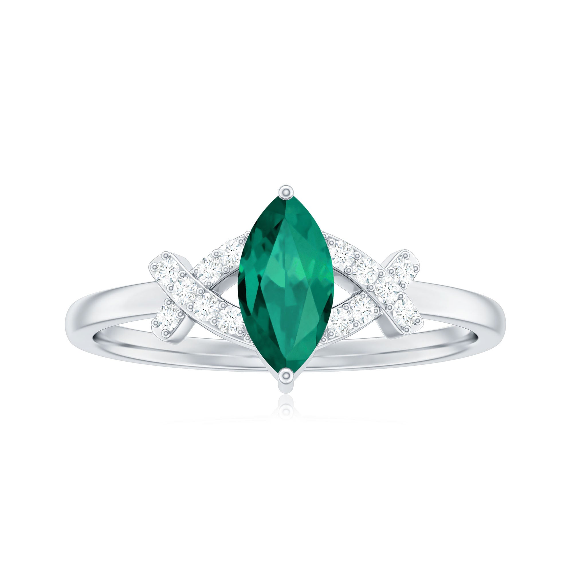 Designer Lab Grown Emerald Marquise Engagement Ring with Diamond
