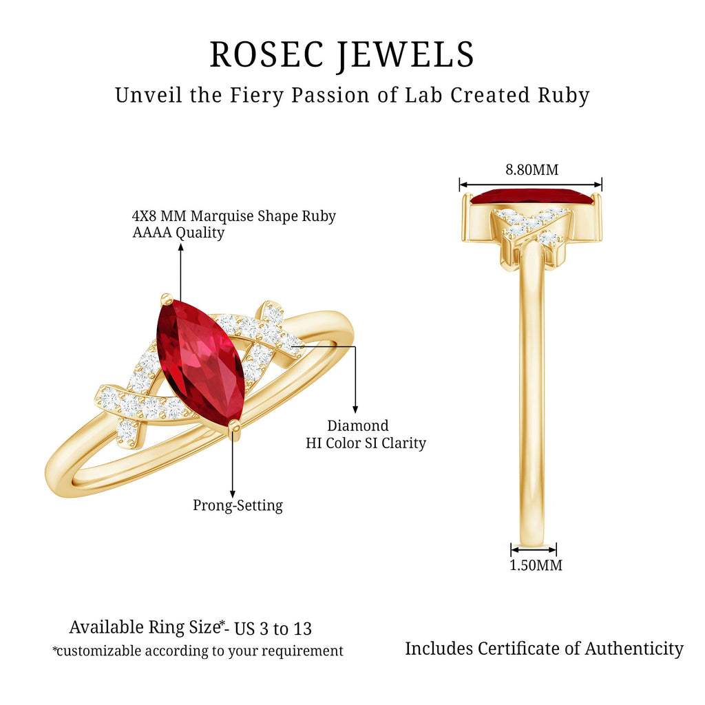 Marquise Cut Lab Created Ruby Designer Engagement Ring