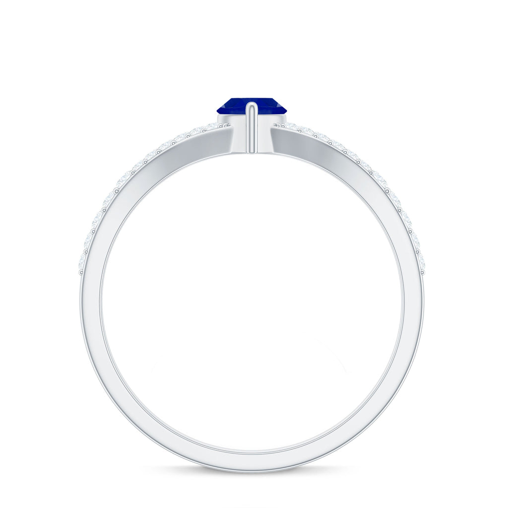 Certified 0.75 Carat Lab Grown Blue Sapphire Marquise Engagement Ring with Diamond Split Shank