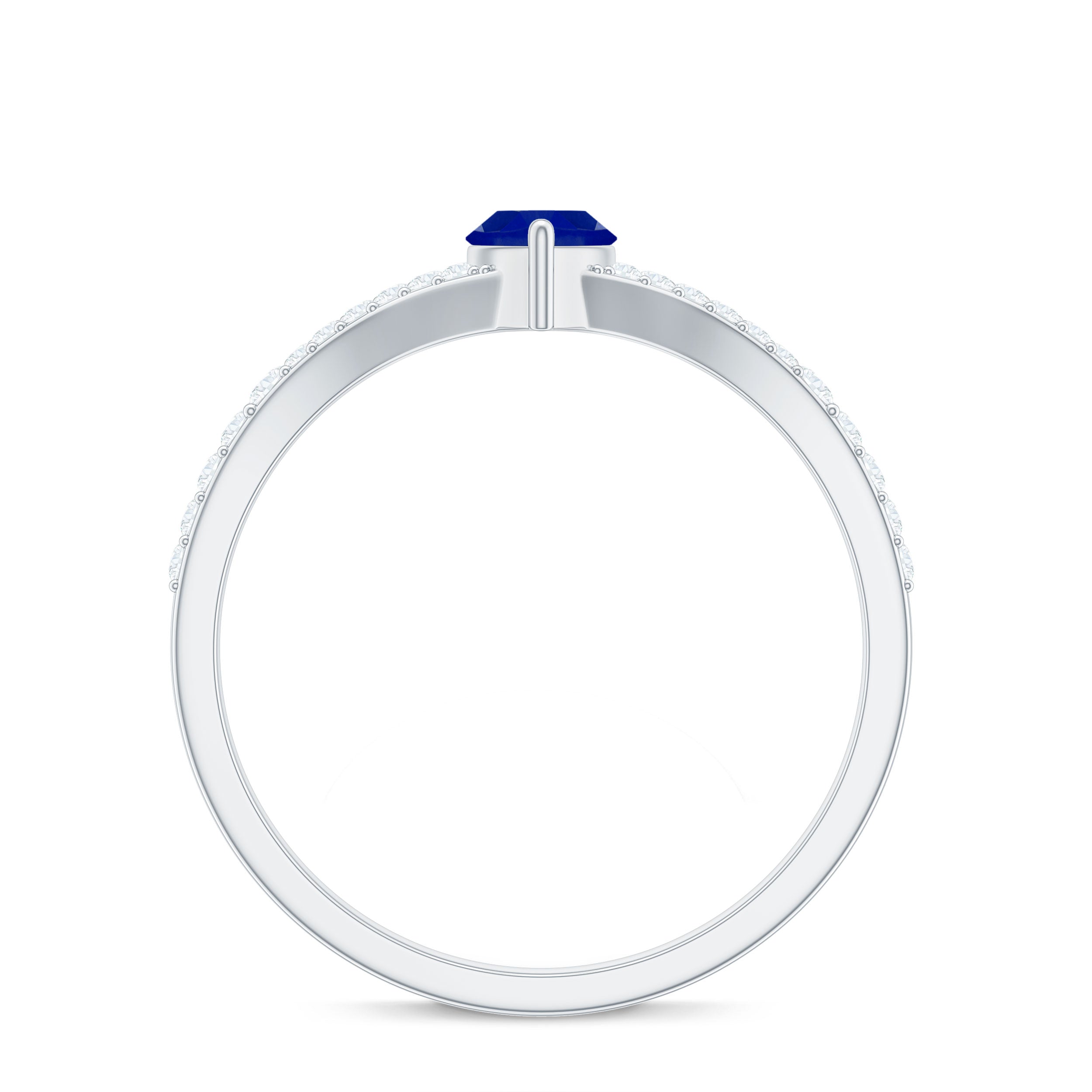 Certified 0.75 Carat Lab Grown Blue Sapphire Marquise Engagement Ring with Diamond Split Shank