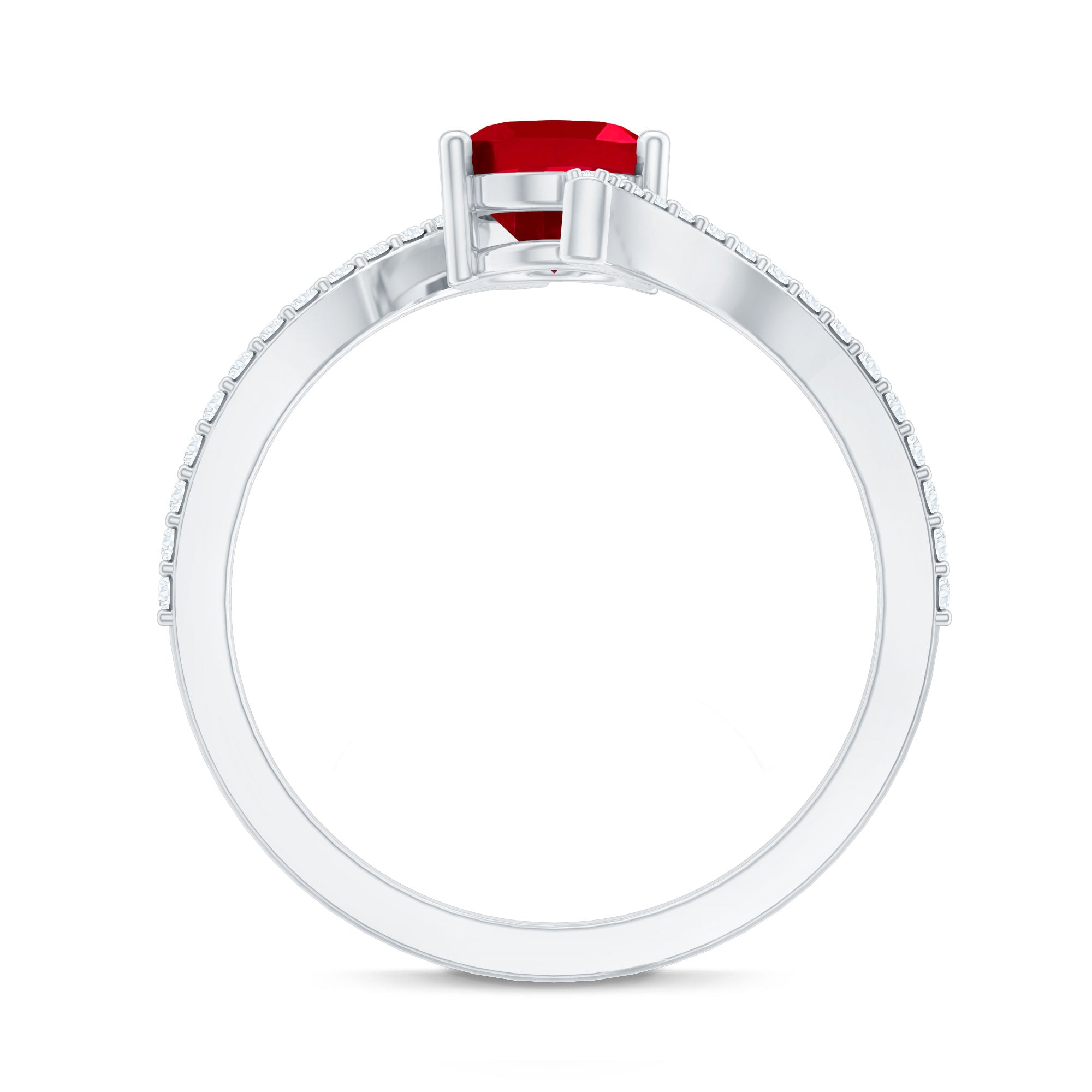 Oval Lab Created Ruby and Diamond Bypass Engagement Ring