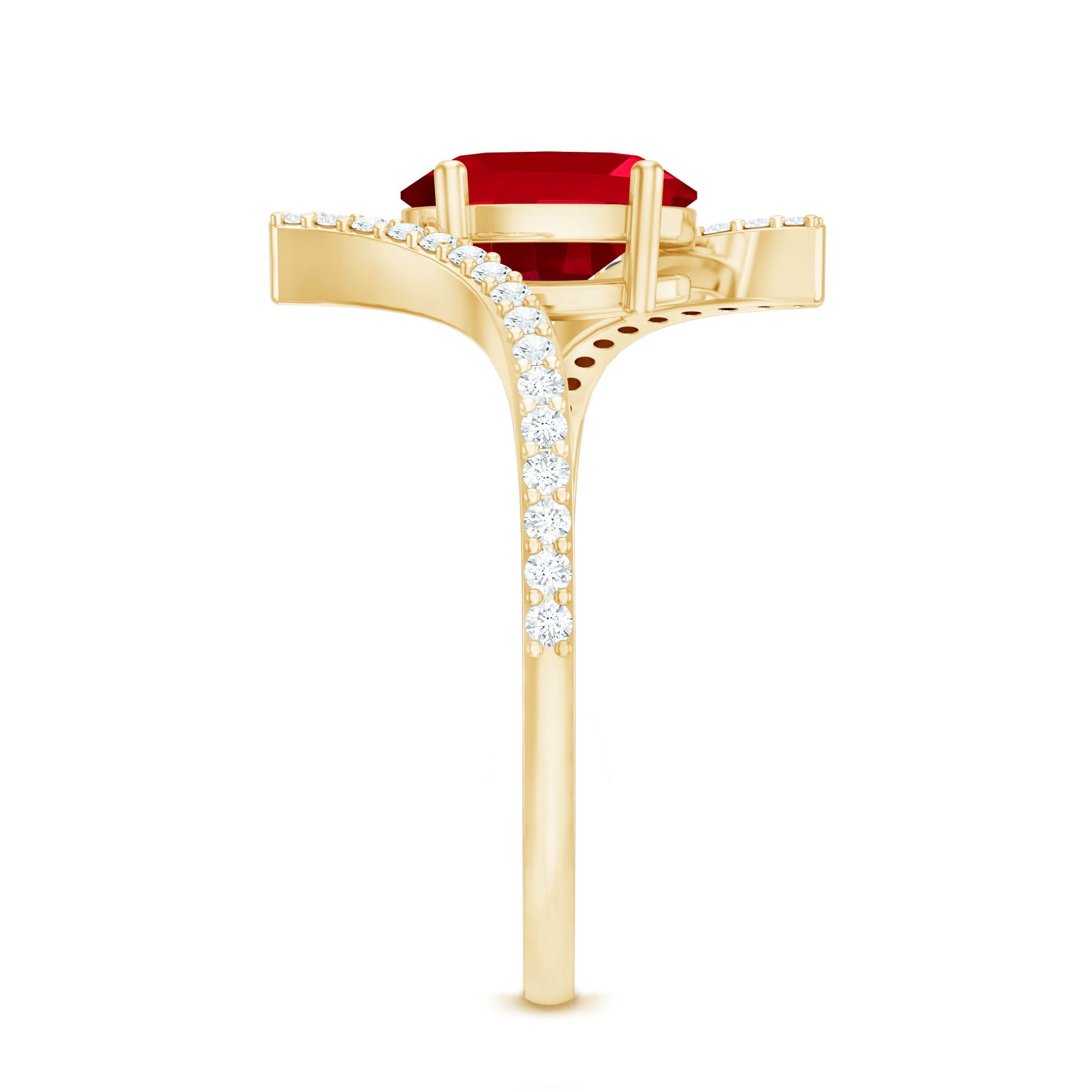 Oval Lab Created Ruby and Diamond Bypass Engagement Ring