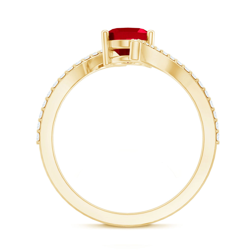 Oval Lab Created Ruby and Diamond Bypass Engagement Ring