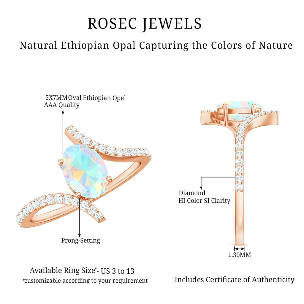 Natural Ethiopian Opal Oval Engagement Ring with Diamond Bypass Shank