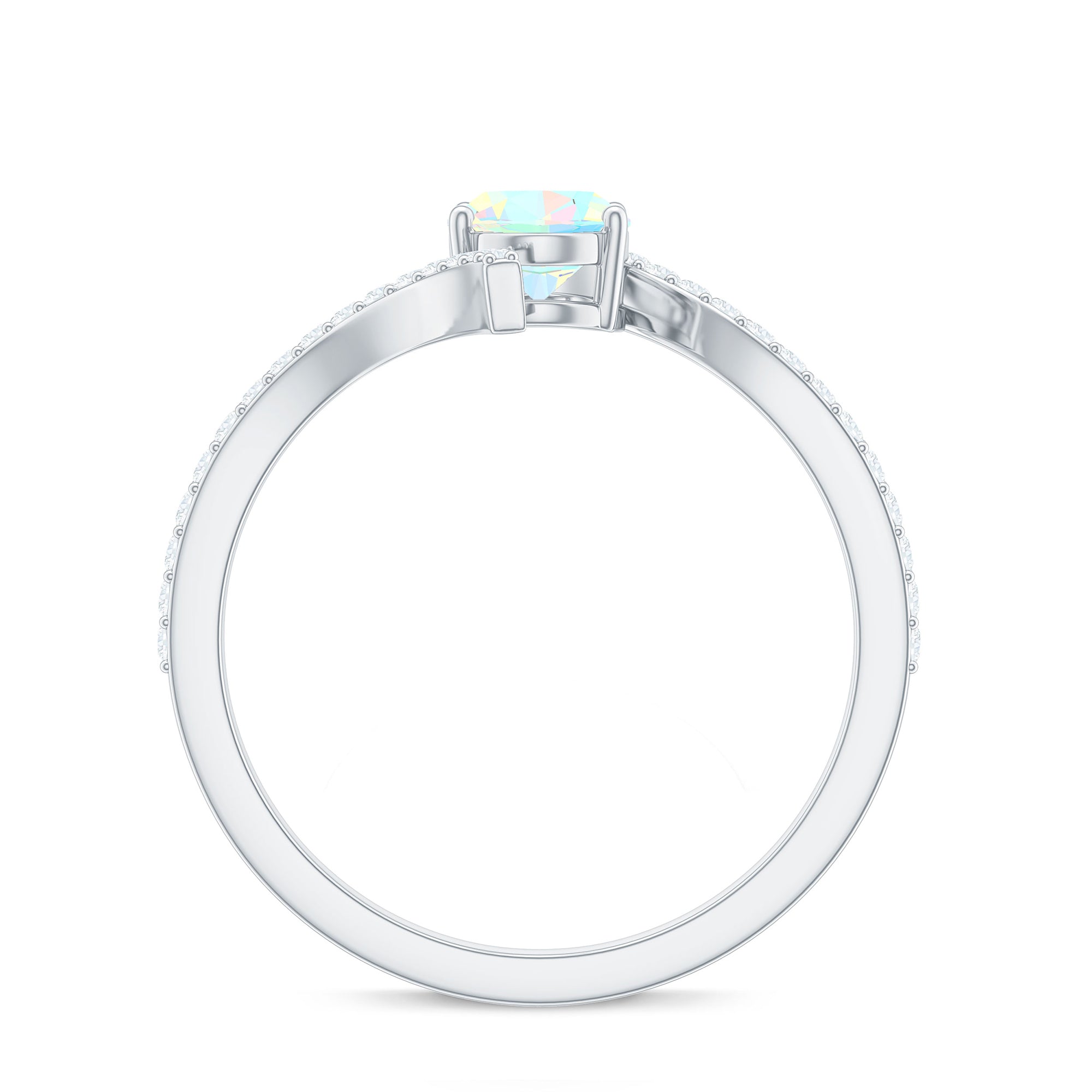 Natural Ethiopian Opal Oval Engagement Ring with Diamond Bypass Shank