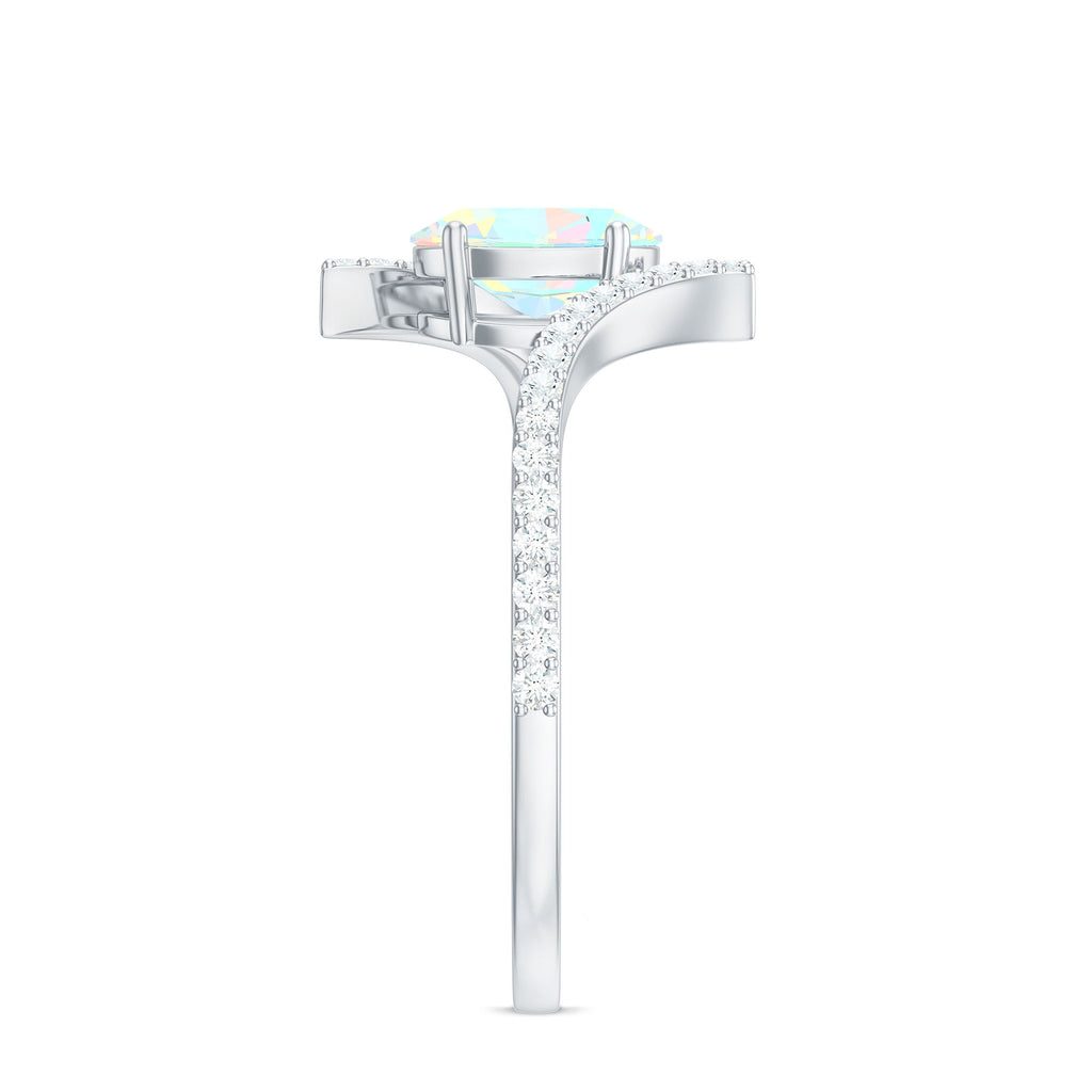 Natural Ethiopian Opal Oval Engagement Ring with Diamond Bypass Shank