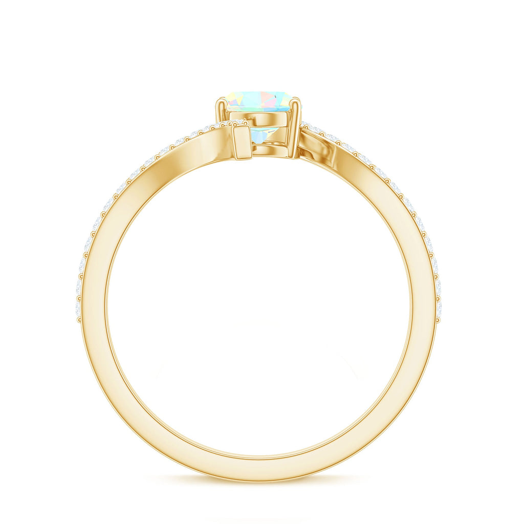Natural Ethiopian Opal Oval Engagement Ring with Diamond Bypass Shank