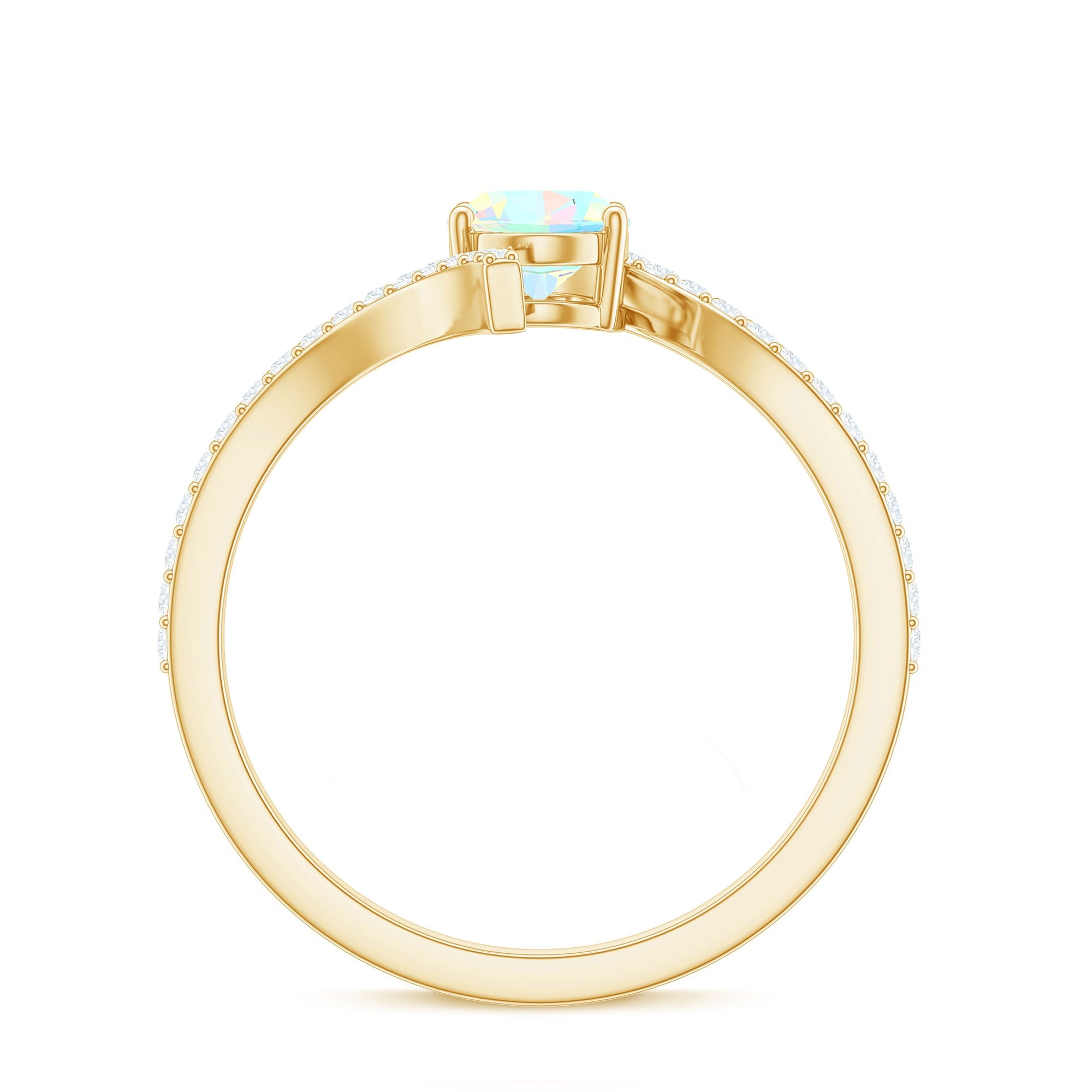 Natural Ethiopian Opal Oval Engagement Ring with Diamond Bypass Shank