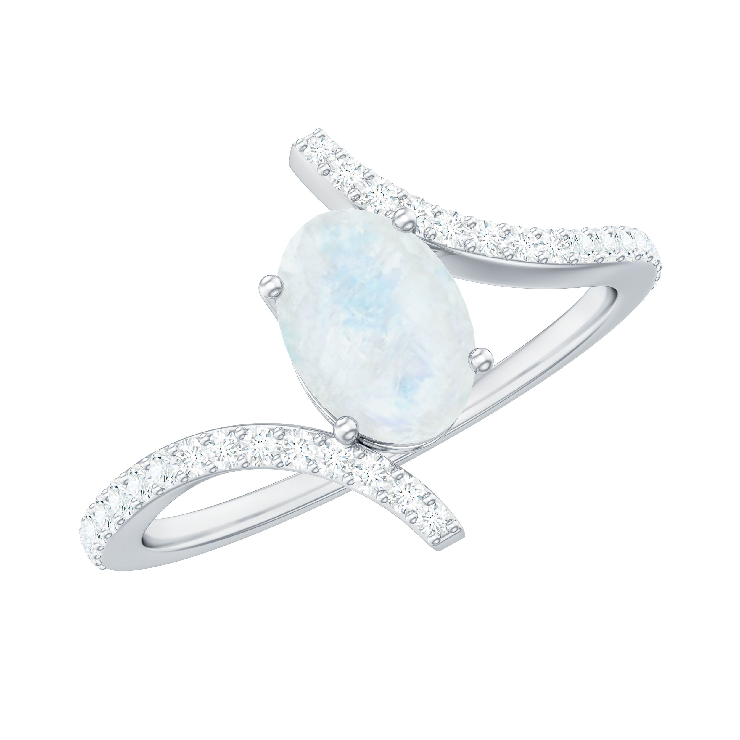 Oval Moonstone and Diamond Bypass Engagement Ring