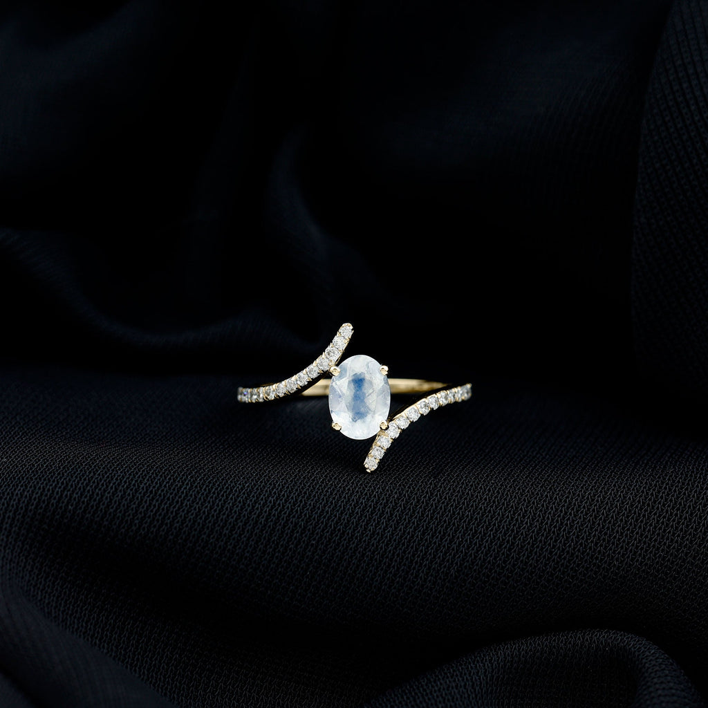 Oval Moonstone and Diamond Bypass Engagement Ring