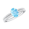 Natural Aquamarine Diamond Oval Engagement Ring with Wedding Band