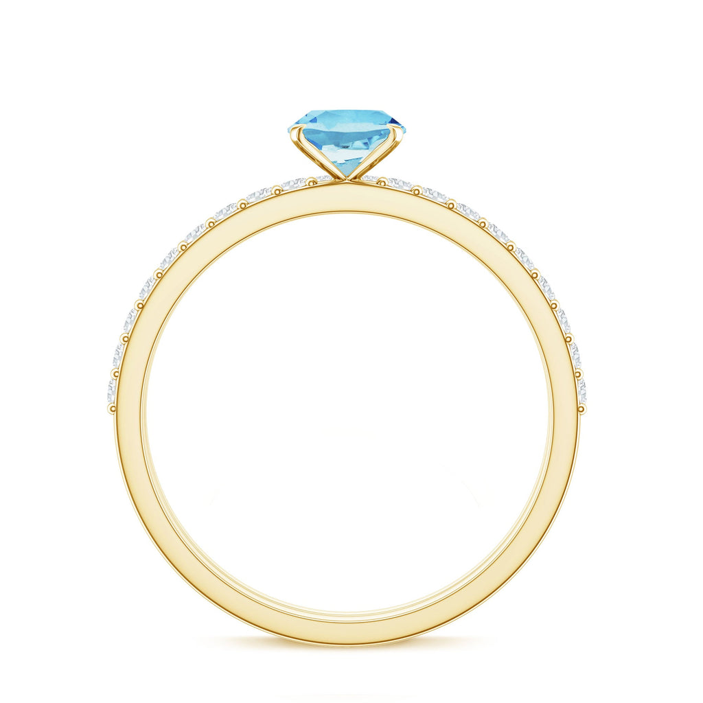 Natural Aquamarine Diamond Oval Engagement Ring with Wedding Band