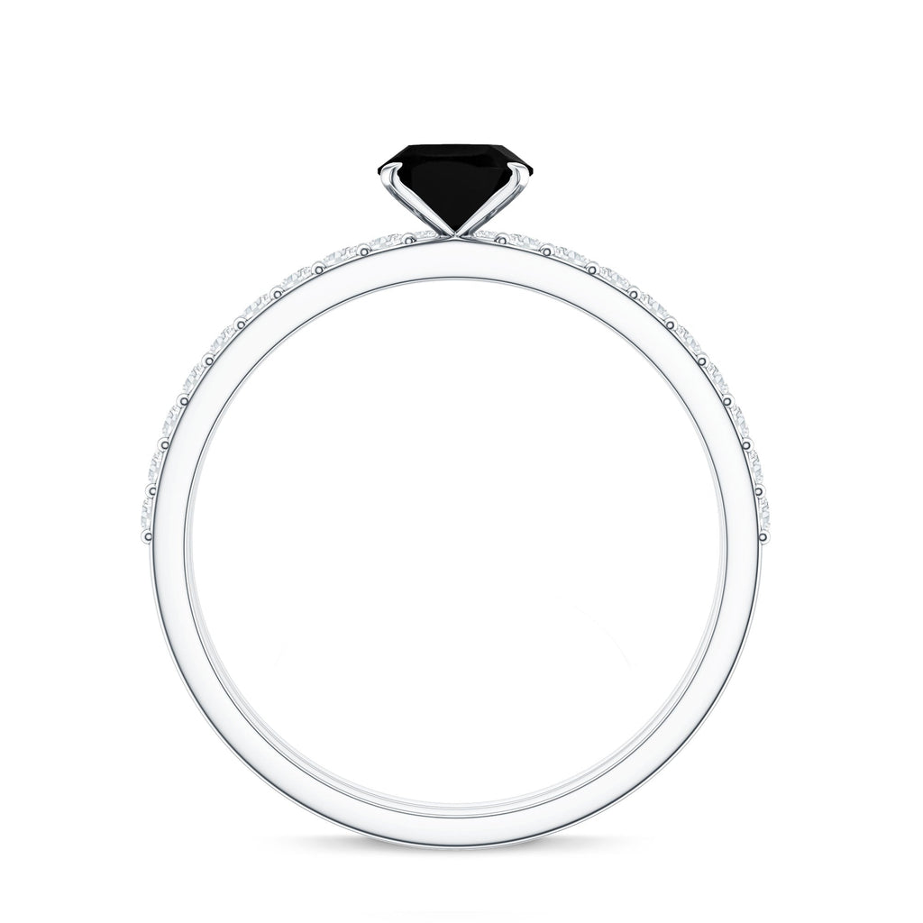 1 Carat Oval Cut Black Onyx Solitaire Rings Set with Diamond Wedding Band