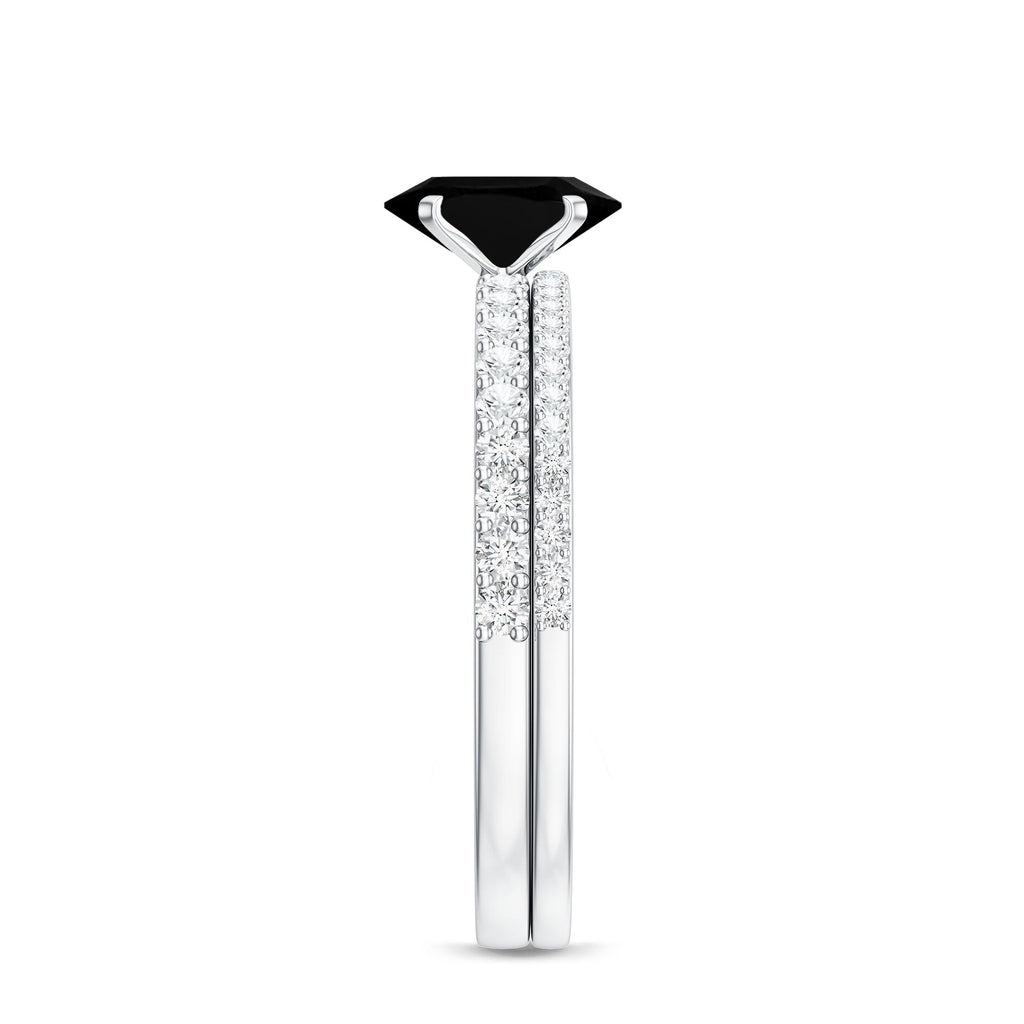 1 Carat Oval Cut Black Onyx Solitaire Rings Set with Diamond Wedding Band