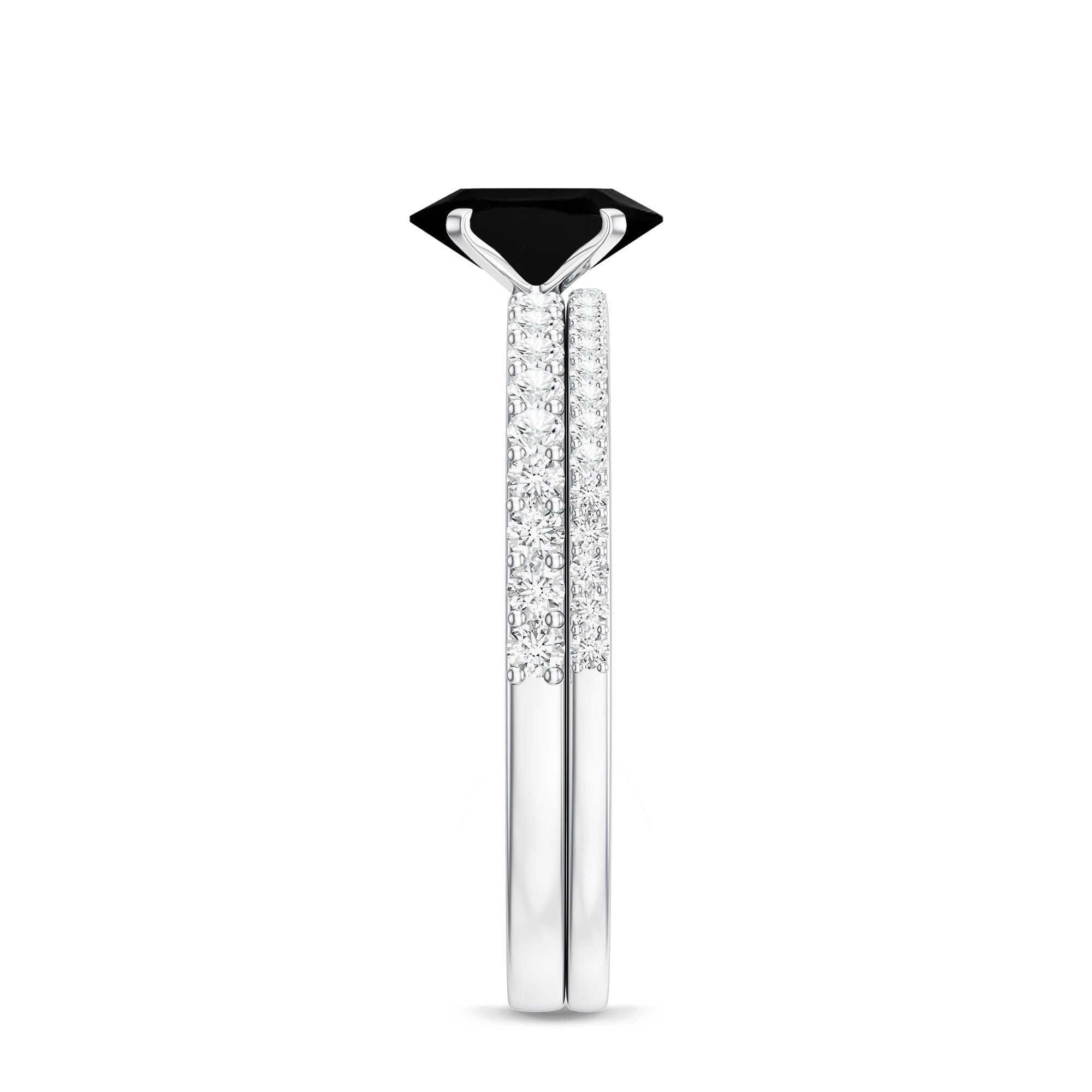 1 Carat Oval Cut Black Onyx Solitaire Rings Set with Diamond Wedding Band
