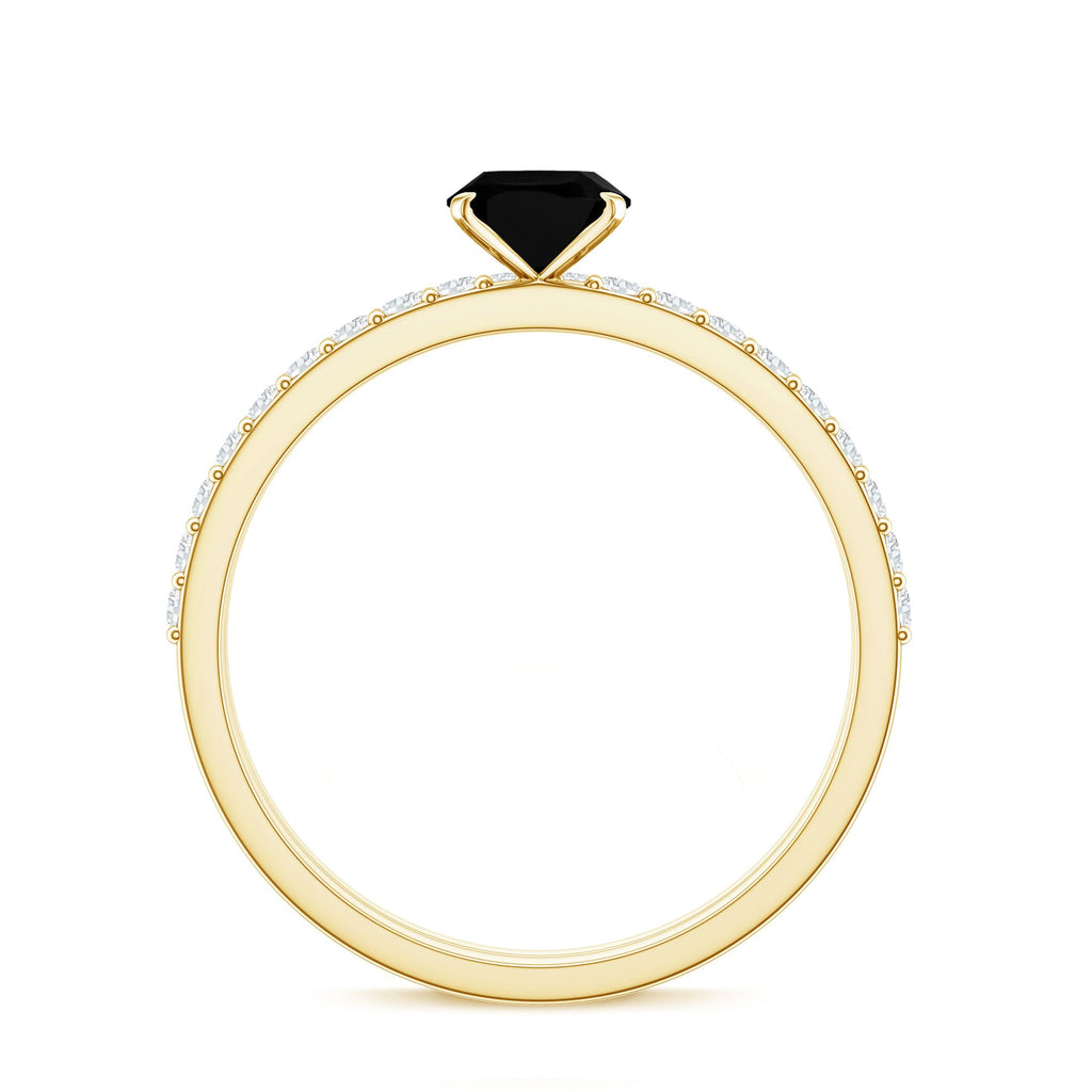 1 Carat Oval Cut Black Onyx Solitaire Rings Set with Diamond Wedding Band