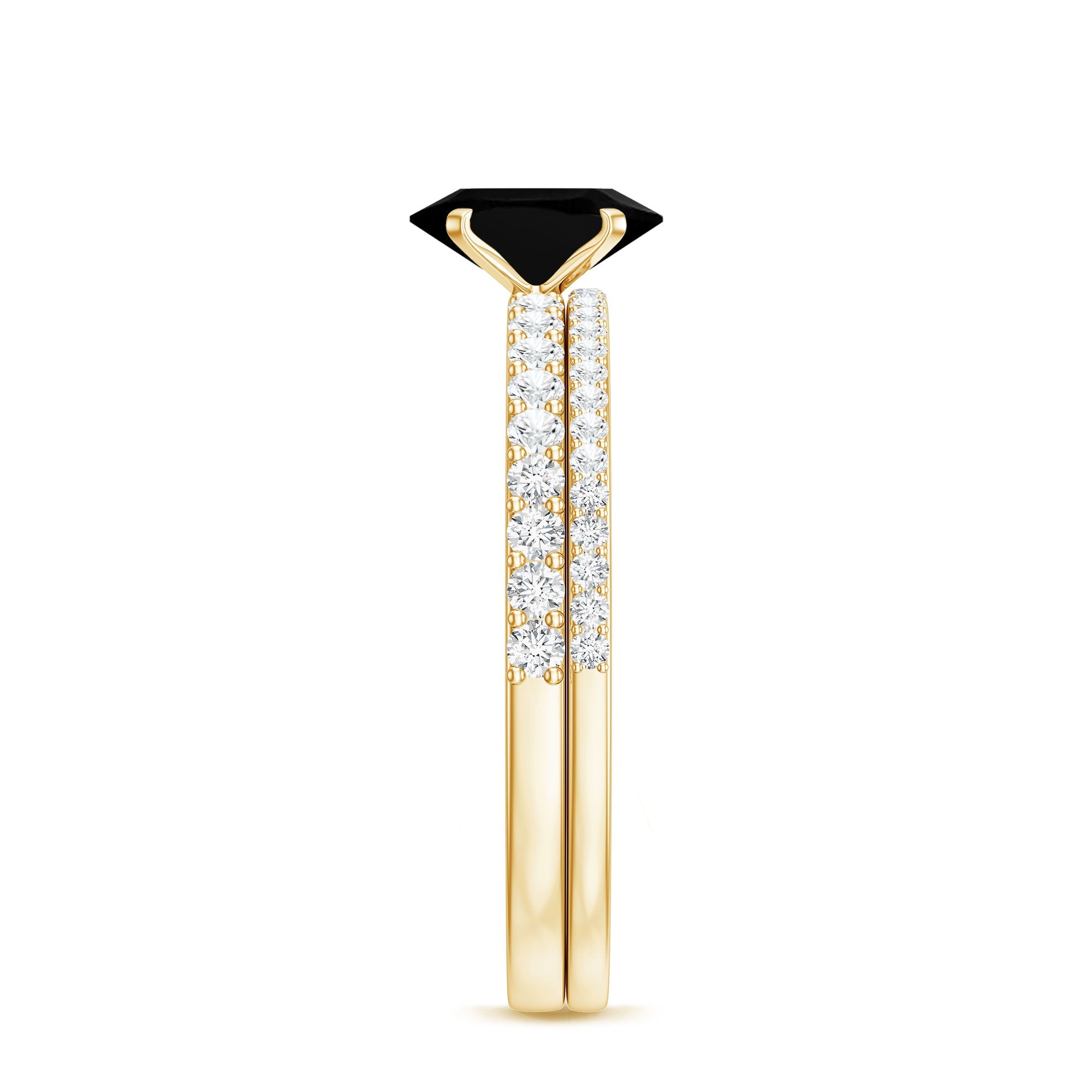 1 Carat Oval Cut Black Onyx Solitaire Rings Set with Diamond Wedding Band