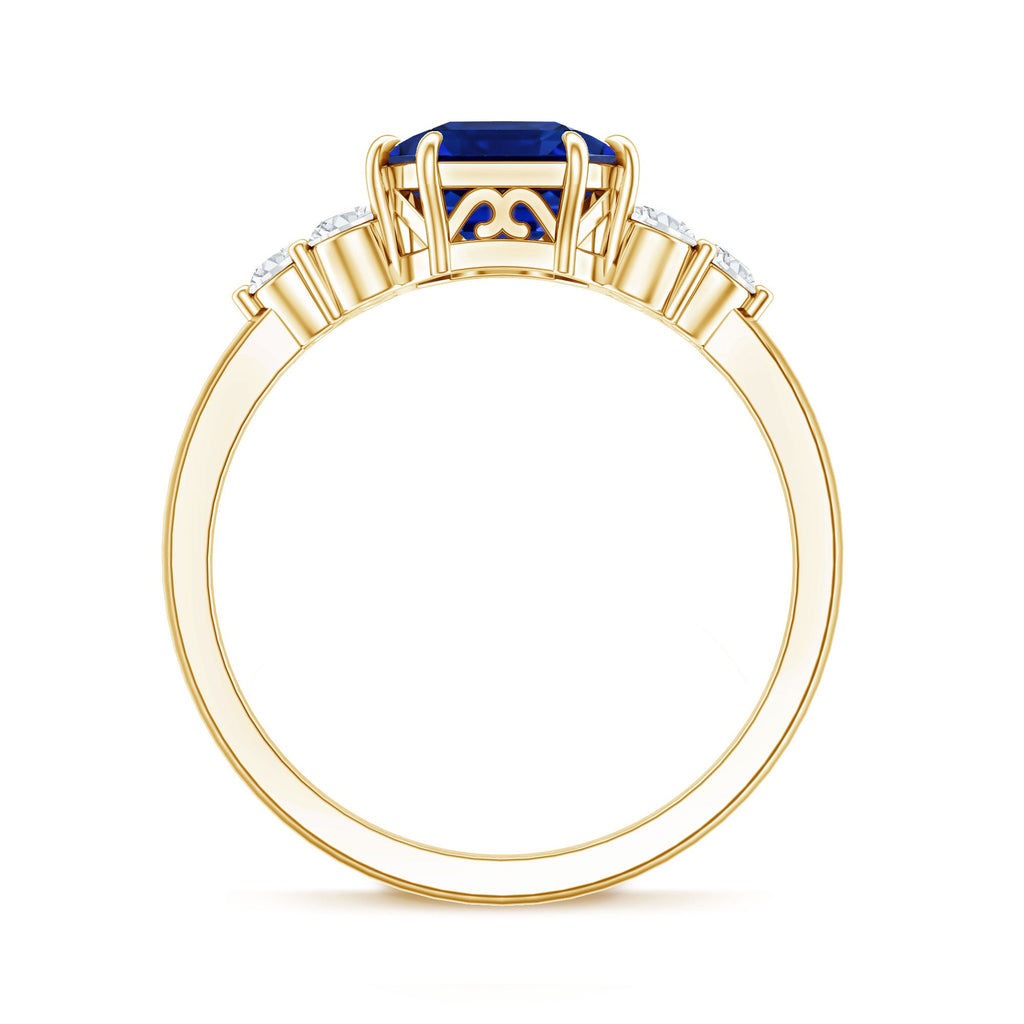 Certified 4.8 Carat Asscher Cut Lab Grown Blue Sapphire Engagement Ring with Diamond Trio