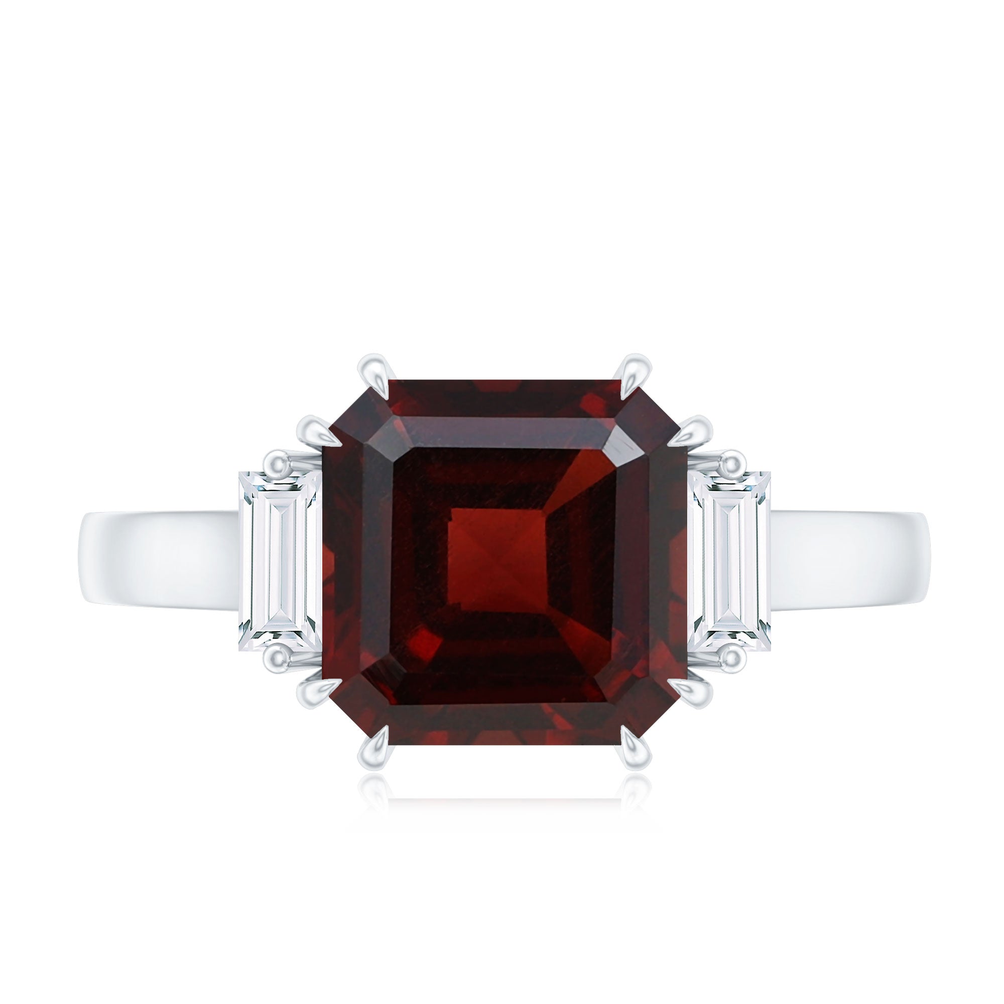 Natural 3.3 Carat Asscher Cut Garnet Engagement Ring with Diamond