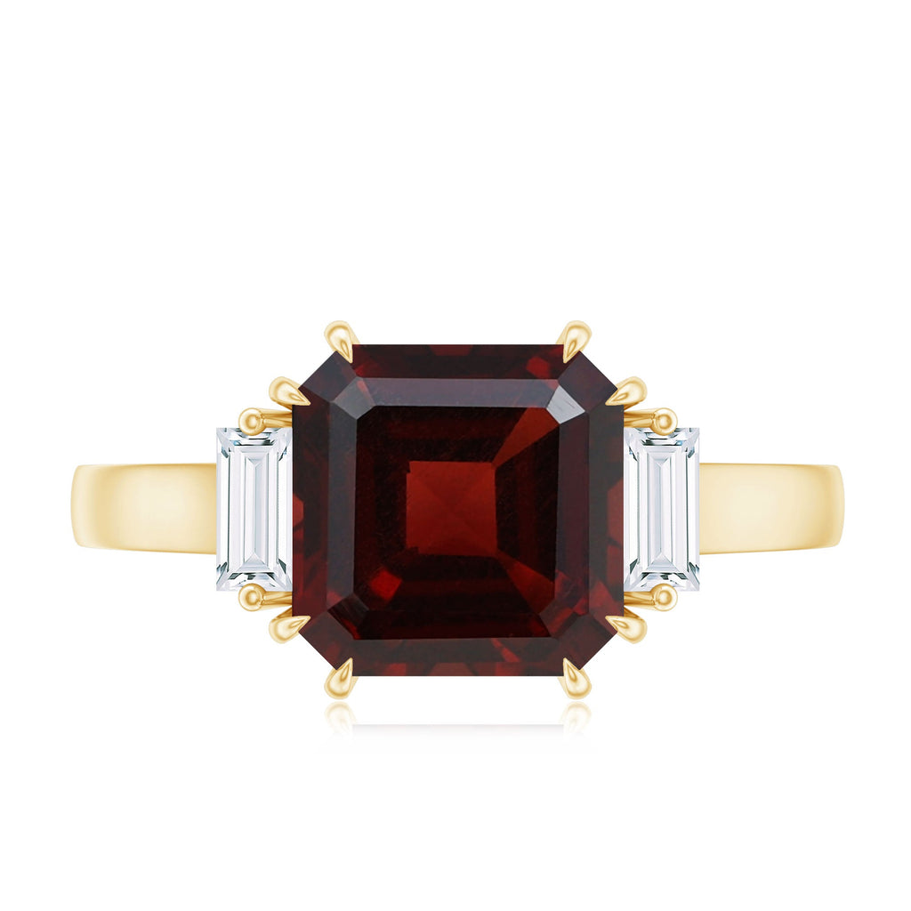 Natural 3.3 Carat Asscher Cut Garnet Engagement Ring with Diamond
